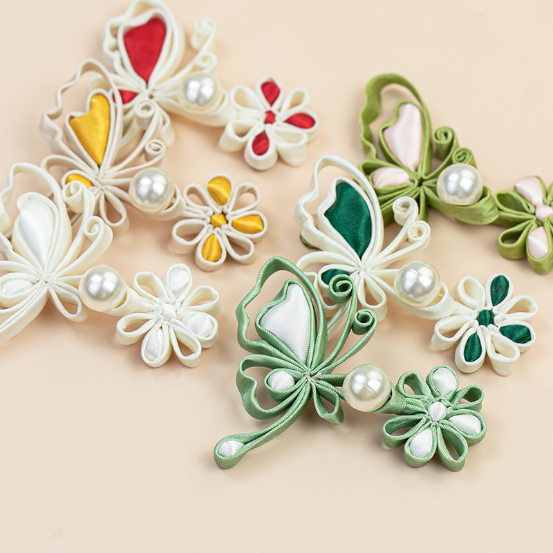 Flower Frog Pin - Chinesische Froschverschlüsse, Schmetterlings- und Blumen-Perlenknöpfe, handgefertigte