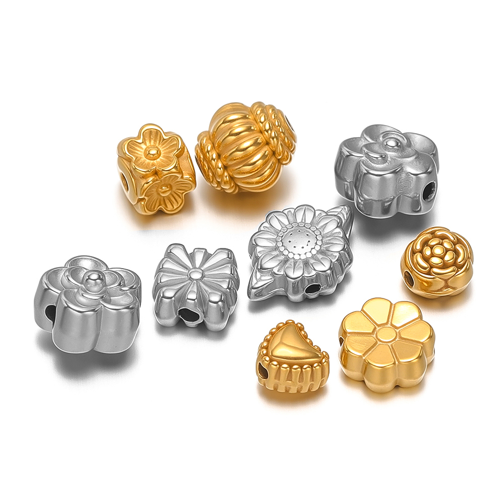 Flower Supply - 10 Stück Gold Edelstahl Herz Perlen